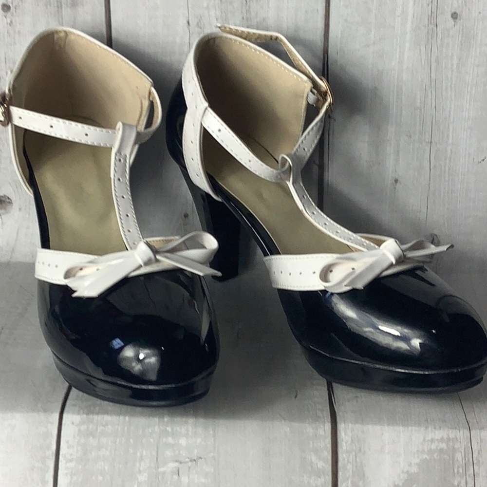 Elegant Black and White Women's T-strap Heels